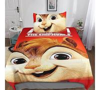 Alvin And The Chipmunks 3D Print Duvet Cover 2 Pieces Bedding Set Animated Characters Quilt Cover with Zipper Closure Soft Microfiber Comforter Cover with Pillowcases for Boys Girls Single(135x200cm)