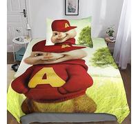 Alvin And The Chipmunks 3D Print Duvet Cover 2 Pieces Bedding Set Animated Characters Quilt Cover with Zipper Closure Soft Microfiber Comforter Cover with Pillowcases for Boys Girls Single(135x200cm)