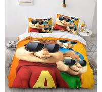 Alvin And The Chipmunks Duvet Cover for Adults Kids Bedding Set with Pillowcase Soft Microfiber Animated Characters Quilt Cover 3 Pieces Set 3D Print Comforter Cover with Zipper King(220x240cm)