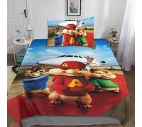 Alvin And The Chipmunks Duvet Cover Set Bedding Set 2 Pieces Soft Microfiber Animated Characters Comforter Cover with Zipper 3D Print Quilt Cover with Pillowcase for Boys Girls Single（135x200cm）