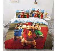 Alvin And The Chipmunks Duvet Cover Set Bedding Set 3 Pieces Soft Microfiber Animated Characters Comforter Cover with Zipper 3D Print Quilt Cover with Pillowcase for Boys Girls Double(200x200cm)
