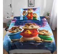 Alvin And The Chipmunks Duvet Cover Set for Kids Adults 3D Print Bedding Set Animated Characters Quilt Cover with Pillowcases Microfiber Comforter Cover 2 Pieces with Zipper Closure Single(135x200cm)