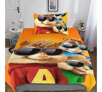 Alvin And The Chipmunks Microfiber Quilt Cover Set with Zipper Closure 3D Print Bedding Sets Animated Characters Comforter Cover 2 Pieces Duvet Cover with Pillowcases for Boys Girls Single(135x200cm)