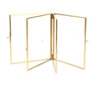 Alvinlite Folding Triple Photo Frame Double Sided Brass and Glass Picture Frame for Multiple Portrait Pictures Floats 6.3x5.5 Photos triple