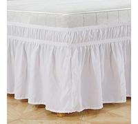 Alvinlite White Elastic Bed Skirt Ruffle, Polyester Easy Fit Spread Cover Valance for Twin/Full/Queen/King Size Beds(King：78 * 80+15inch)