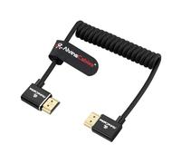 Alvin's Cables 8K 2.1 HDMI High Speed Braided Coiled Cable Left Angle to Right Angle for Atomos Ninja V, Portkeys BM5, for Feelworld Monitor, for Canon C300, Z CAM E2, Sony FS5| FS7| A7S3 Cameras Red
