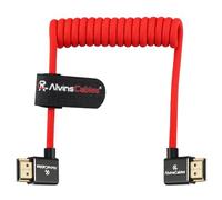 Alvin's Cables 8K 2.1 HDMI High Speed Braided Coiled Cable Left Angle to Right Angle for Atomos Ninja V, Portkeys BM5, for Feelworld Monitor, for Canon C300, Z CAM E2, Sony FS5| FS7| A7S3 Cameras Red