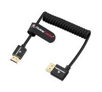 Alvin's Cables 8K 2.1 HDMI High Speed Braided Coiled Cable Straight to Right Angle for Atomos Ninja V, Portkeys BM5, for Feelworld Monitor, for Canon C300, Z CAM E2, Sony FS5| FS7| A7S3 Cameras