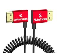 Alvin's Cables 8K HDMI Cable 2.1 48Gbps High Speed Φ2.4mm Ultra-Thin HDMI 8K@60Hz 4K@120Hz for Sony A7 A9, BMPCC, for Canon C70, for Atomos Ninja, for SmallHD, Left to Right Angle Coiled Cable