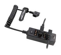 Alvin's Cables D-tap Splitter Power Cable with Power Switch DTap Male to 4-Port D Tap Female Coiled Cable for V-Mount Battery for Photography Power for ARRI/RED Camera Bidirectional Pluggable