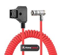 Alvin's Cables D-Tap to BMPCC 6K 4K Coiled Power Cable, Right Angle Weipu 2-Pin Female to D-Tap Male, Braided Ultra Flexible Coiled Cable for Blackmagic Pocket Cinema Camera 4K/6K/6K Pro, V-Mount, Red