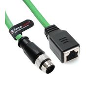 Alvin's Cables M12 D-Code 4 Pin Male to RJ45 Female Ethernet Cable for Industrial Camera Sensor, RJ45 Female Socket High-Flex Cat5e Cable for Automation Application 3.3ft/1m Green