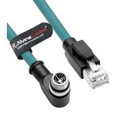 Alvin's Cables M12 X-Code 8 Pin Male to RJ45 Ethernet Cable for Cognex Kence Camera, High-Flex Cat6a Cable for Industrial Automation, Fieldbus Module, Robotics, Right Angle 82ft/25m Green