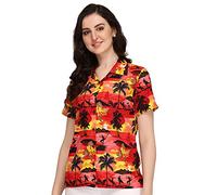 Alvish Hawaiian Shirt 43W Women Allover Aloha Beach Camp Swim Top Blouse , XS, Red