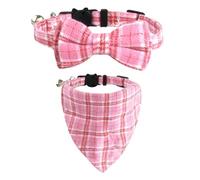 Alvivi 2 Pack Plaid Breakaway Cat Collars Adjustable Kitten Collars with Cute Bandana Bow Tie and Bell Safe Release Design Pink One Size
