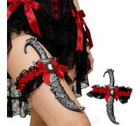 Alvivi 2 Pcs Pirate Swords With Lace Bow, Pirate Dagger Sword Toy With Thigh Garter For Cosplay Dress Up Black And Silver Bend Dagger One Size