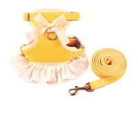 Alvivi Adjustable Puppy Harness and Leash Set Soft Lightweight Mesh Vest with Bow Tie for Kittens Cats Small Dogs Boy Girl Yellow S