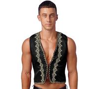 Alvivi Adult Men Medieval Steampunk Vest Coat Arabian Prince Stage Performace Renaissance Waistcoat Costume Black S
