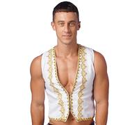 Alvivi Adult Men Medieval Steampunk Vest Coat Arabian Prince Stage Performace Renaissance Waistcoat Costume White XL