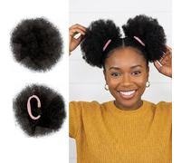 Alvivi Afro Puff Drawstring Ponytail Human Hair, Ponytail Double Afro Puffs Kinky Curly Hair Bun 12cm One Size