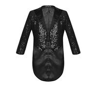Alvivi Boys Full Sequin Tailcoat Jacket Lapel Long Sleeve Tuxedo Coat Wedding Prom Party Sparkle Outwear Black 7-8 Years