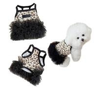 Alvivi Cat Tutu Dress with Bell Small Dog Sleeveless Leopard Print Top Pet Princess Skirt for Fun Holiday Black S