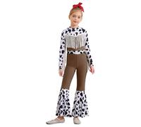 Alvivi Cowgirls Costume Girls Cow Print Fringed Jumpsuits for Halloween Western Cowboy Cosplay Brown 9-10 Years