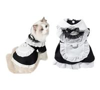 Alvivi Dog Cat Maid Costume for Halloween Cute Dress with Leash D-Ring for Chihuahua Pomeranian Small Puppies Black XL