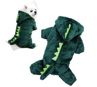 Alvivi Dog Dinosaur Costume Fleece Four Legs Jumpsuit with Hood and Tail Warm Winter Puppy Pajamas for Halloween Party Green XL