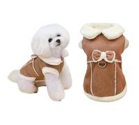 Alvivi Dog Vest with Bowknot and Leash Ring Warm Fleece Lined Jacket for Small Dogs Soft Winter Coat for Chihuahua Yorkie Khaki L
