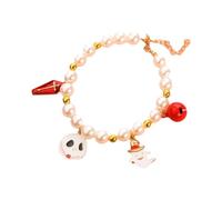 Alvivi Elegant Pearl Halloween Cat Collar Adjustable Kitten Necklace with Bell and Pumpkin Ghost Charm for Puppy White L
