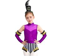 Alvivi Girls Ringmaster Costume Showman Cosplay Outfit Halloween Marching Band Outfits Sequins Leotard Set Purple Black 11-12 Years