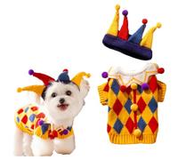 Alvivi Halloween Costume for Small Dogs Funny Clown Sweater and Hat Set Warm Knitted Clothes for Puppies Cats Yellow S