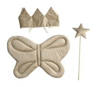 Alvivi Kids Angel Butterfly Wings Elastic Strap Self-Tie Crown Fairy Stick Set Props for Cosplay Themed Party Khaki A S