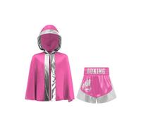 Alvivi Kids Boxing Uniform Set Robe and Shorts 2Pcs Hooded Robe with MMA Shorts Boxing Clothes for Kids Boys Girls Hot Pink Silver 11-12 Years