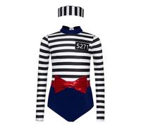 Alvivi Kids Boys Girls Prisoner Costume Unisex Black And White Striped Halloween Convict Fancy Dress Costume Navy Blue 11-12 Years