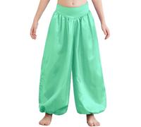 Alvivi Kids Boys Girls Satin Bloomers Belly Dance Pants Harem Loose Baggy Trousers Arab Prince Costume Dancewear Light Blue 9-10 Years