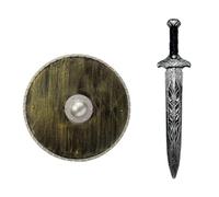 Alvivi Medieval Gladiator Battle Buckler Sword Roman Viking Warrior Shield For Halloween Stage Performance 2 Pcs with Silver Sword One Size