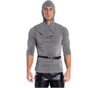 Alvivi Men Renaissance Faux Chain Mail Armor Shirt Tops Medieval Retro Knight Warrior Costume Fancy Dress Gray L