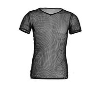 Alvivi Men's Mesh Fishnet See Through Short Sleeve V-Neck T-Shirt Muscle Tops Clubwear Black Medium
