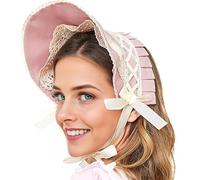 Alvivi Victorian Bonnet Colonial Hat Lace Ruffled Tea Party Hat Sun Cap For Women Nude Pink One Size