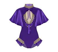 Alvivi Women's Circus Trapeze Artist Costume Halloween Stage Performance Cape Top with Leotard Bodysuit Purple XL