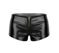 Alvivi Women's Shiny Metallic Faux Leather Front Zipper Low Rise Hotpants Summer Booty Shorts Black Large