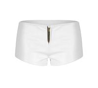 Alvivi Women's Shiny Metallic Faux Leather Front Zipper Low Rise Hotpants Summer Booty Shorts White Large