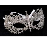 Alvogimor Women Lace Masquerade Mask, Costume Mask with Shiny Gemstone Decor for Halloween,Christmas Proms, Venetian Party, Mardi Gras, (Silver)