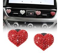 Alvorox 2Packs Heart-Shaped Car Air Vent Clips with Scented Pieces, Bling Rhinestone Aroma Diffusers Air Fresheners, Car Accessories for Women (Red)