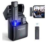 Alvoxcon Wireless Lavalier Microphone System Wireless Lapel Mic for iPhone iPad, 2.4GHz Clip On Mic with Charging Case for Interview, TikTok, Facebook Live Stream, YouTube Vlog Video Recording