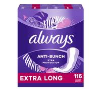 Always Anti-Bunch Xtra Protection Daily Liners, Extra Long Length, Unscented, 116 Count