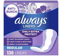Always Anti-Bunch Xtra Protection Daily Liners, Regular Length, Unscented, 34 Count x 4 (136 Count Total) (Packaging May Vary)