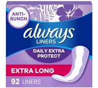 Always Anti-Bunch Xtra Protection, Panty Liners for Women, Light Absorbency, Extra Long Length, Leakguard + Rapiddry, Unsented, 92 Count